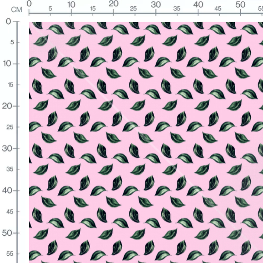 Tissu - Feuilles vertes sur rose
