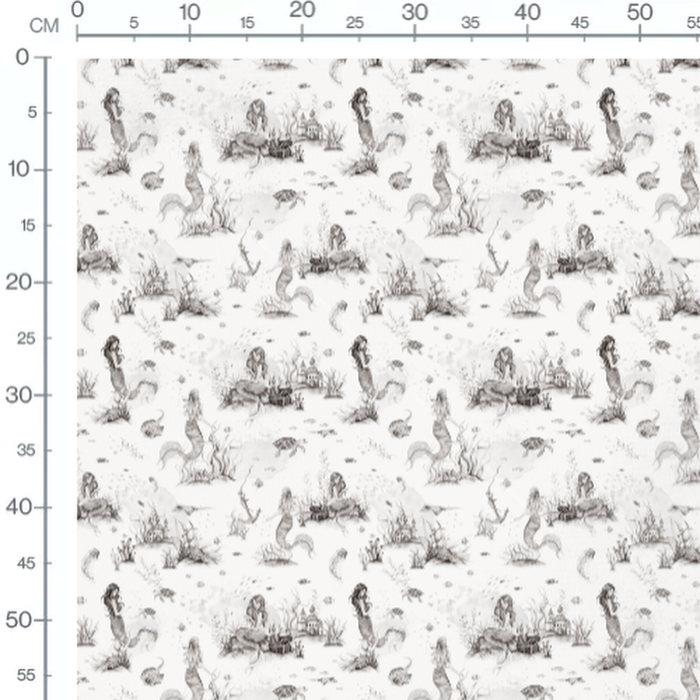 Tissu - Sirènes grises et paysages marins