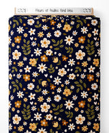 Tissu - Fleurs et feuilles sur fond bleu