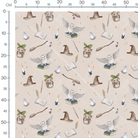 Tissu - Hiboux blancs sur fond beige