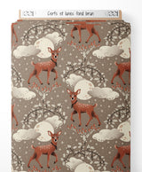 Tissu - Cerfs et lunes sur fond brun