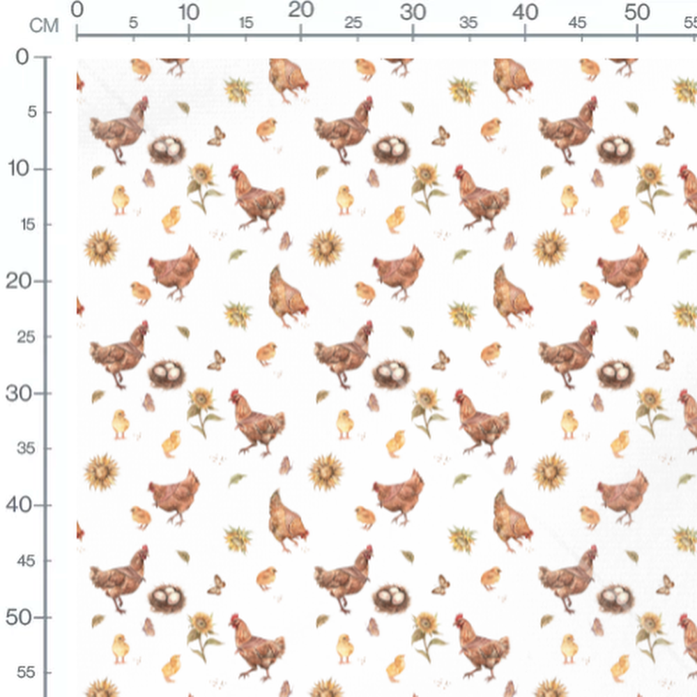 Tissu - Poules et poussins aquarelle