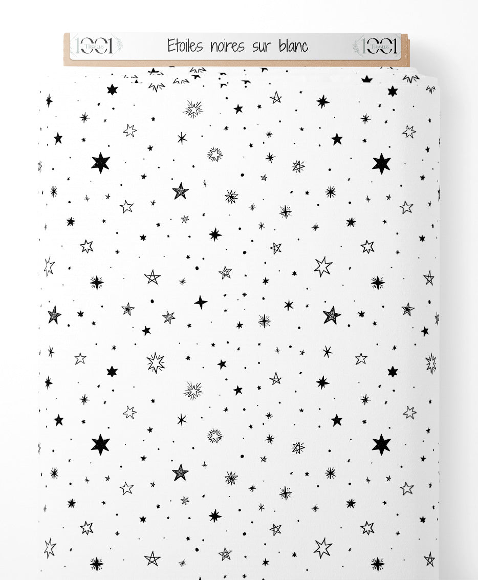 Tissu - Étoiles noires sur blanc