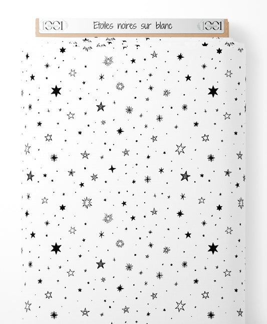 Tissu - Étoiles noires sur blanc