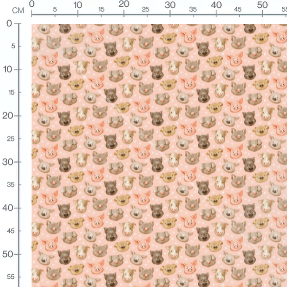 Tissu - Animaux de ferme sur rose