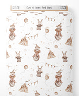 Tissu - Ours et lapins sur fond blanc