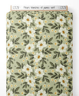 Tissu - Fleurs blanches et jaunes vert