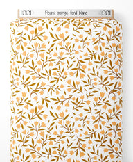 Tissu - Fleurs orange sur fond blanc
