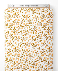 Tissu - Fleurs orange sur fond blanc
