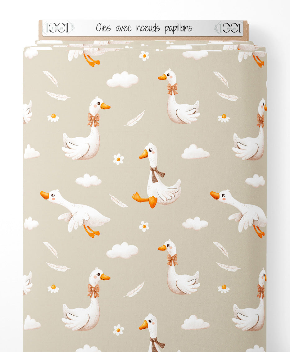 Tissu - Oies avec nœuds papillons