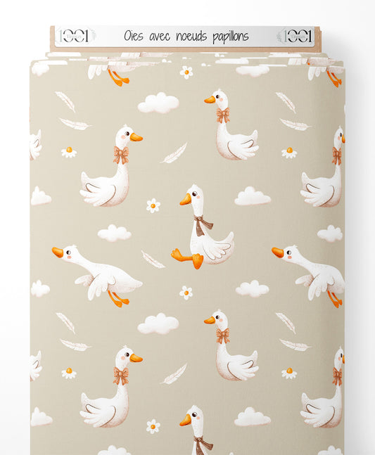 Tissu - Oies avec nœuds papillons