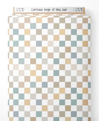 Tissu - Carreaux beige et bleu clair