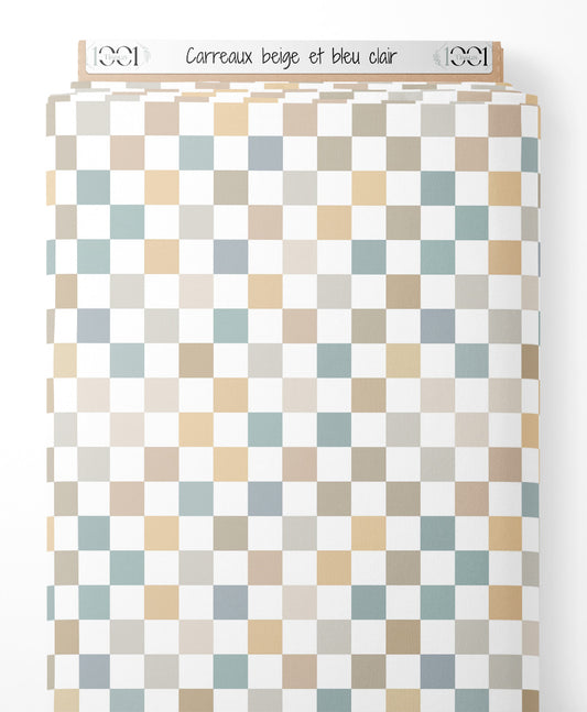 Tissu - Carreaux beige et bleu clair