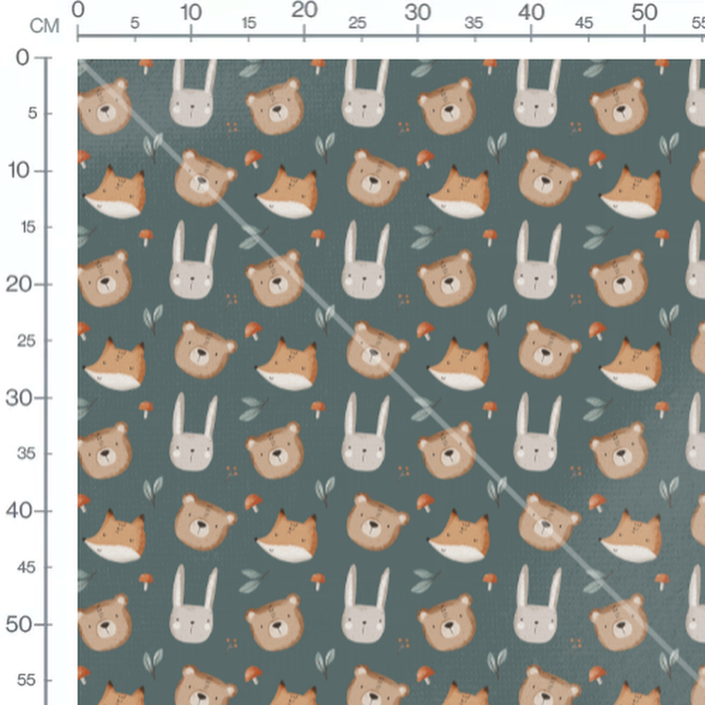 Tissu - Têtes d'animaux sur fond bleu