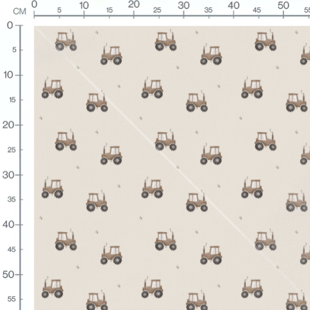 Tissu - Tracteurs marron sur beige