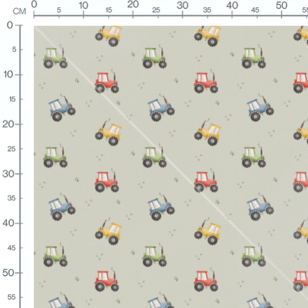 Tissu - Tracteurs multicolores sur fond