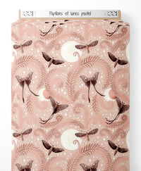 Tissu - Papillons et lunes pastel