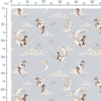 Tissu - Animaux ailés sur lunes marbrées