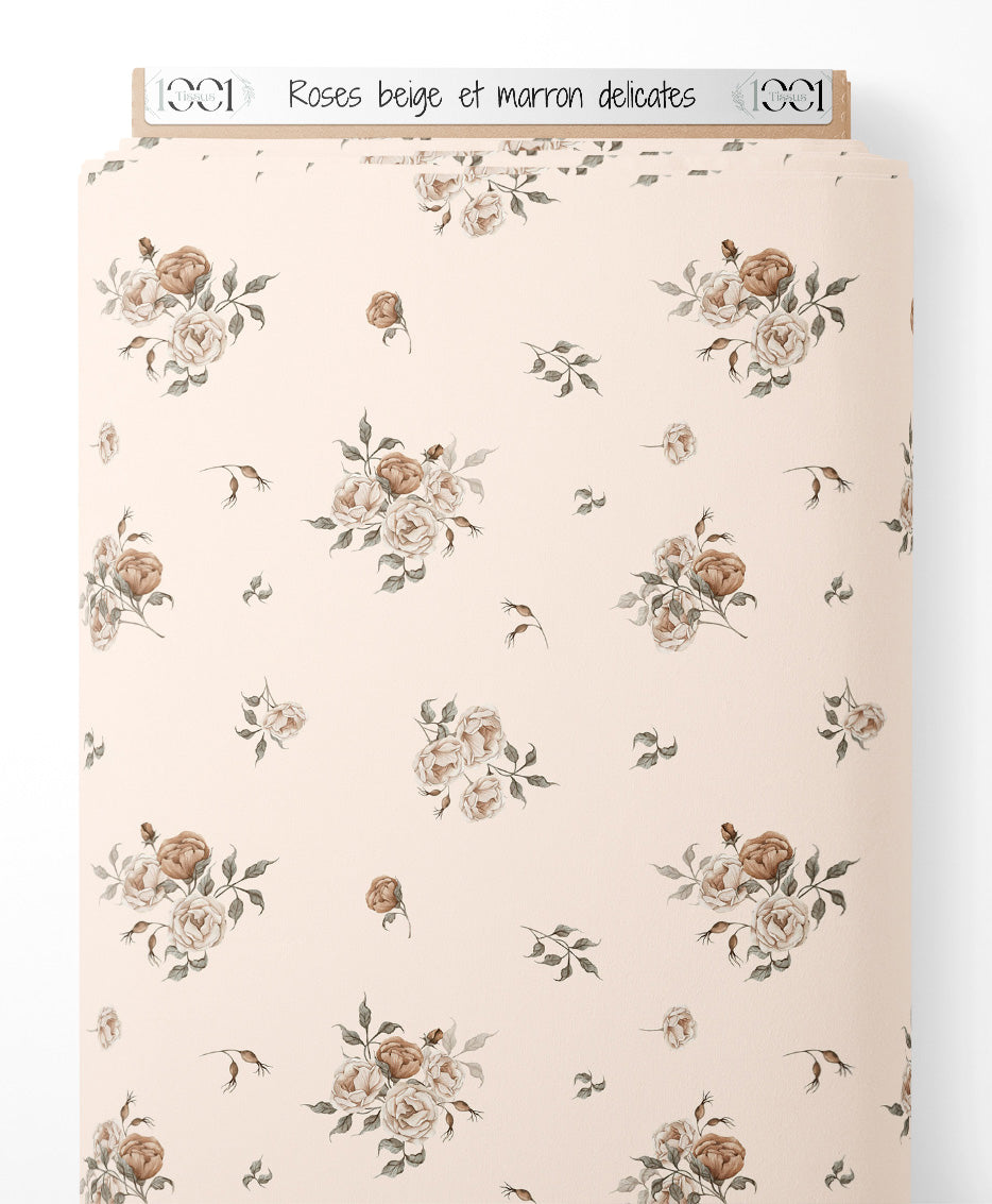 Tissu - Roses beige et marron délicates