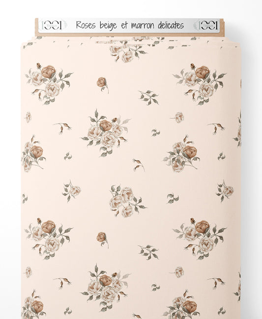 Tissu - Roses beige et marron délicates