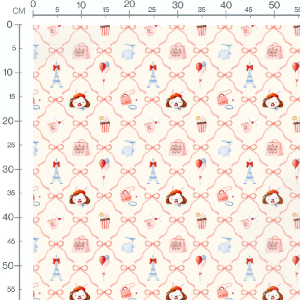 Tissu - Paris et rubans roses crème