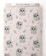 Tissu - Chats fleuris sur fond rose