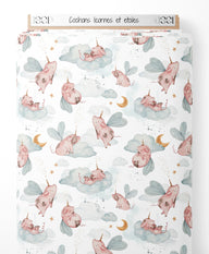 Tissu - Cochons licornes et étoiles