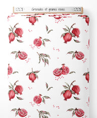 Tissu - Grenades et graines roses