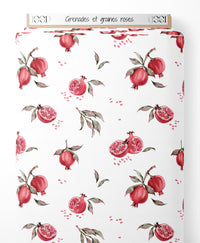 Tissu - Grenades et graines roses