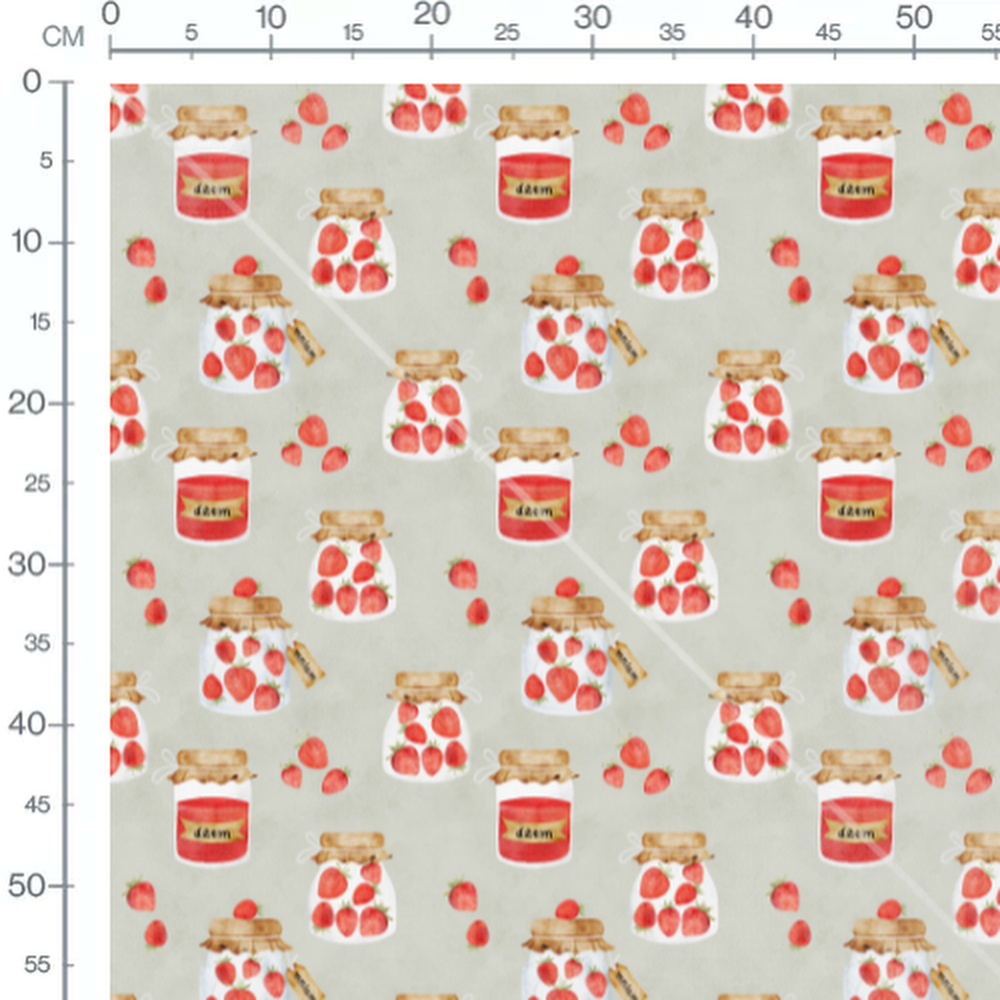 Tissu - Fraises sur fond gris clair