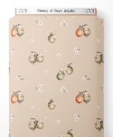 Tissu - Pommes et fleurs délicates