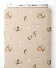 Tissu - Pommes et fleurs délicates
