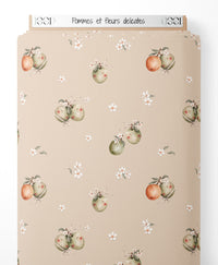 Tissu - Pommes et fleurs délicates