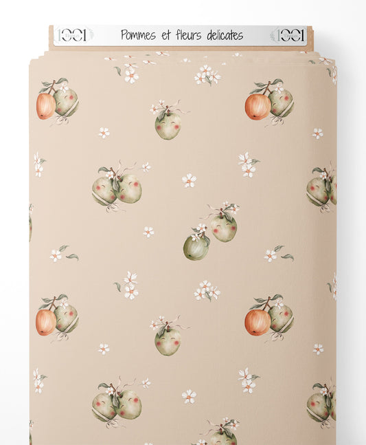 Tissu - Pommes et fleurs délicates