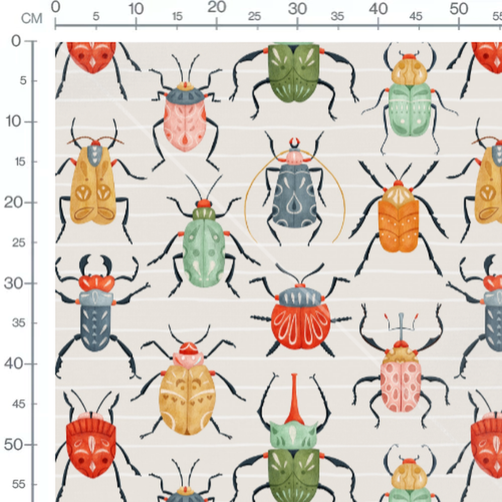Tissu - Insectes multicolores sur fond 2