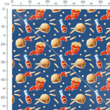 Tissu - Burgers et ketchup sur bleu