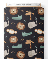 Tissu - Animaux pastel sur fond noir