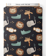 Tissu - Animaux pastel sur fond noir