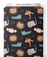 Tissu - Animaux pastel sur fond noir