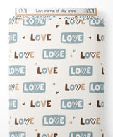 Tissu - Love marron et bleu crème