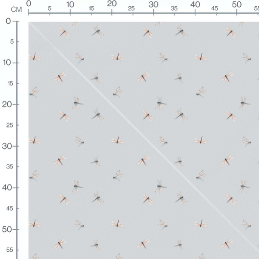 Tissu - Libellules sur fond gris