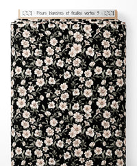 Tissu - Fleurs blanches et feuilles vertes 3