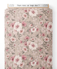 Tissu - Fleurs roses sur beige doux 3