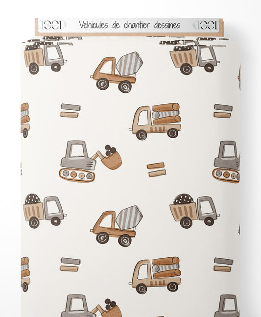 Tissu - Véhicules de chantier dessinés