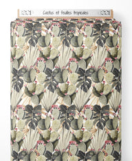 Tissu - Cactus et feuilles tropicales