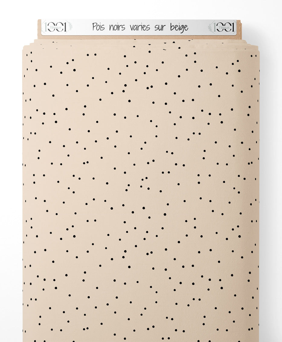 Tissu - Pois noirs variés sur beige
