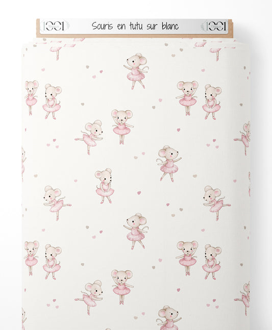 Tissu - Souris en tutu sur blanc