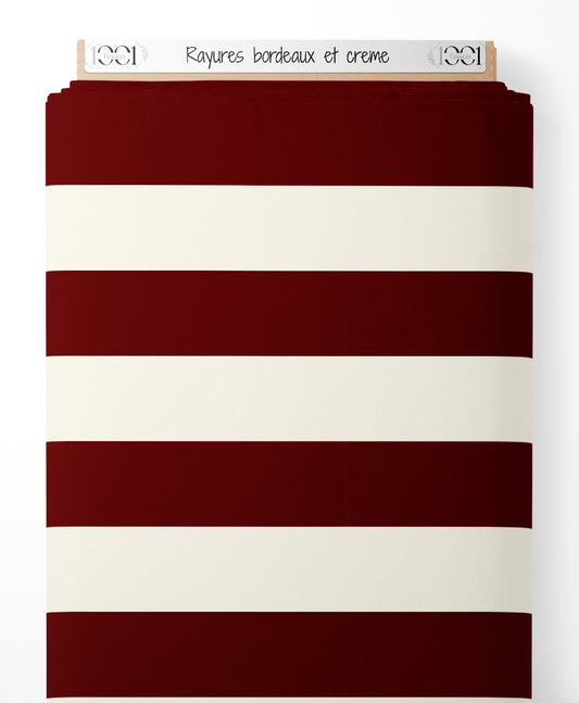 Tissu - Rayures bordeaux et crème