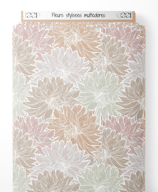 Tissu - Fleurs stylisées multicolores