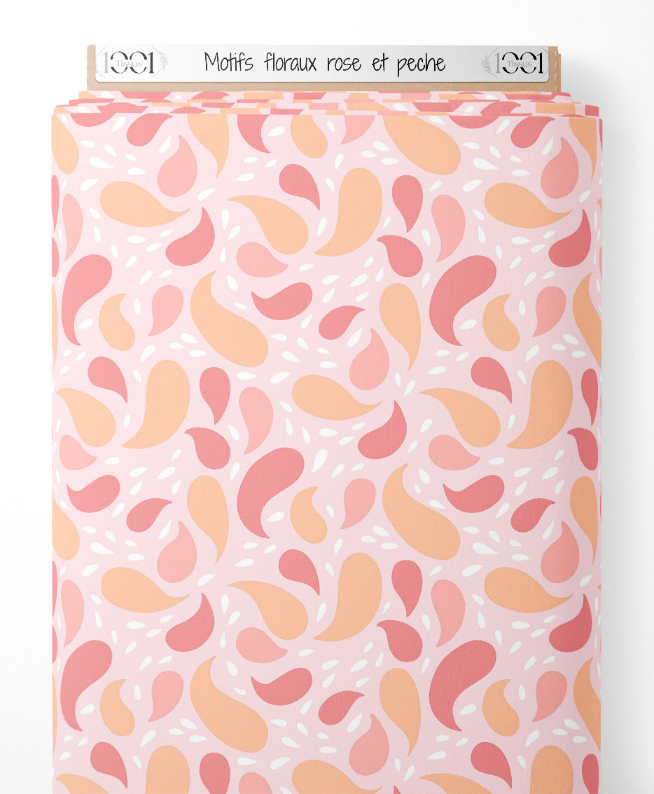 Tissu - Motifs floraux rose et pêche